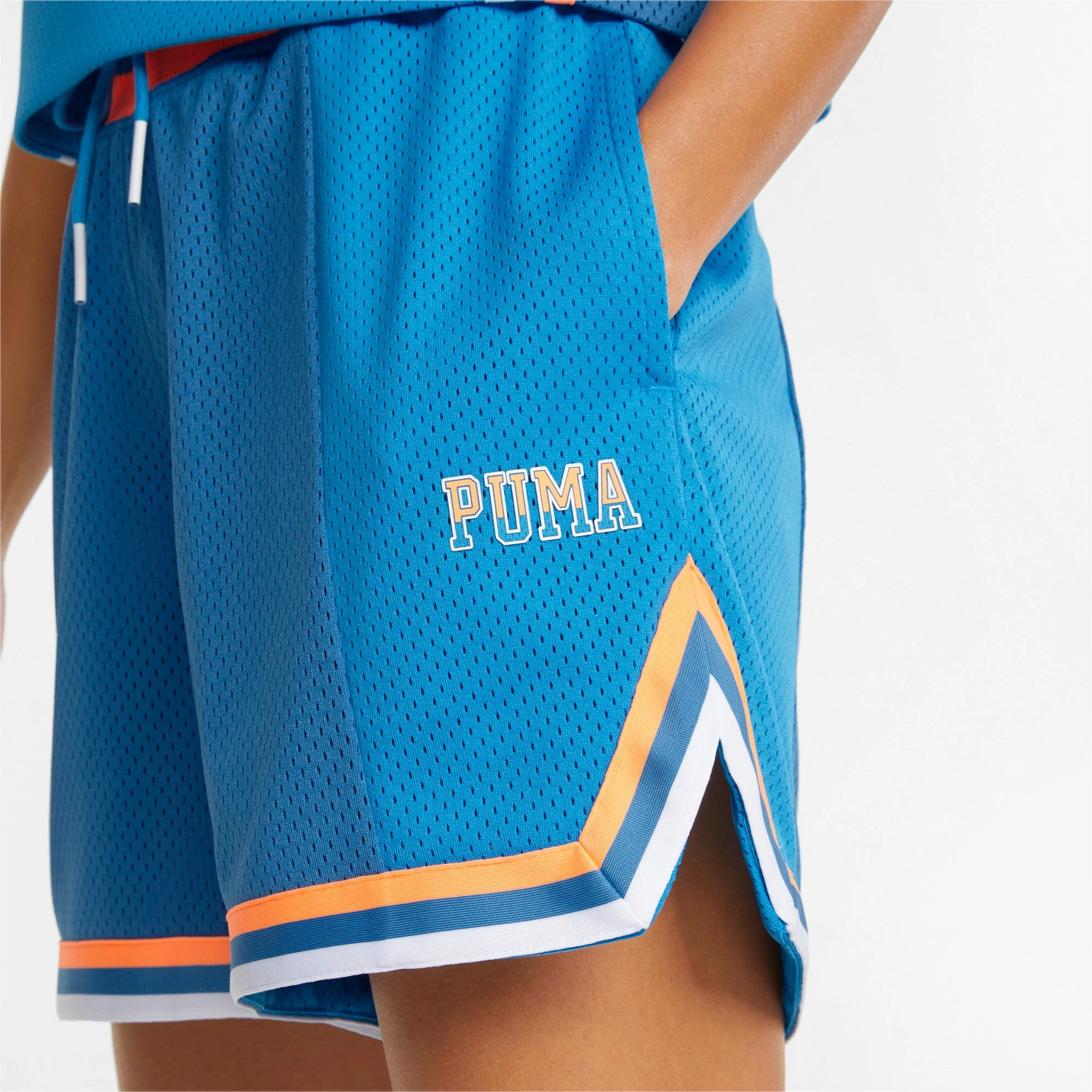 Women's PUMA Swish Maker Printed Basketball Shorts Blue BLUE 5 Women's PUMA Swish Maker Printed Basketball Shorts Blue BLUE - Image 3
