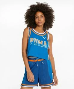 Women's PUMA Ballin' Cropped Basketball Jersey BLUE -Women Shop 534206 01 mod01