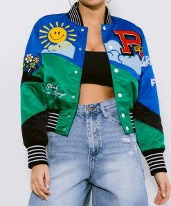 Women's First Row Think Green Cropped Varsity Jacket BLUE