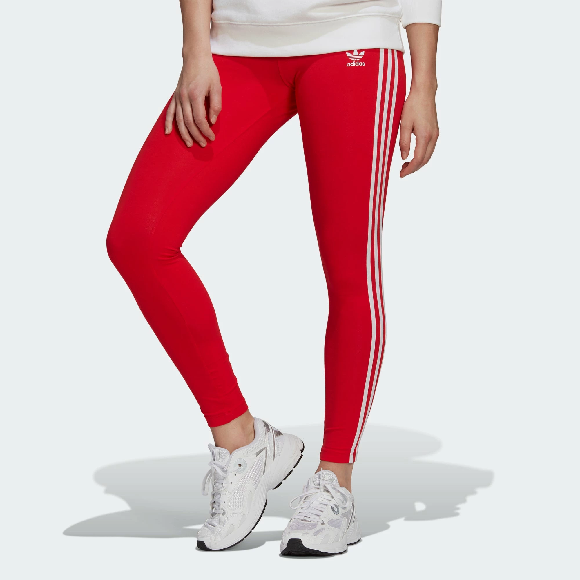 Women's Adidas Originals Adicolor 3-Stripes Leggings Vivid Red RED 4 Women's Adidas Originals Adicolor 3-Stripes Leggings Vivid Red RED - Image 2
