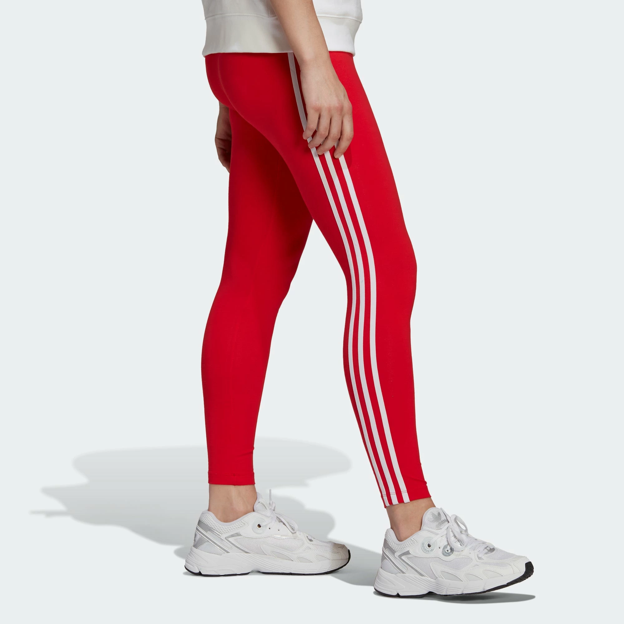 Women's Adidas Originals Adicolor 3-Stripes Leggings Vivid Red RED 5 Women's Adidas Originals Adicolor 3-Stripes Leggings Vivid Red RED - Image 3