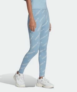 Women's Adidas Originals Leggings Ambient Sky LIGHT BLUE 12 Women's Adidas Originals Leggings Ambient Sky LIGHT BLUE -Women Shop HM4877 APP on model walking gradient