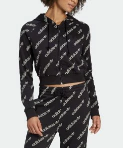 Women's Adidas Originals Cropped Monogram Jacket Black BLACK 16 Women's Adidas Originals Cropped Monogram Jacket Black BLACK -Women Shop HM4889 2