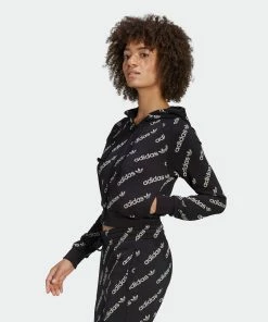 Women's Adidas Originals Cropped Monogram Jacket Black BLACK 14 Women's Adidas Originals Cropped Monogram Jacket Black BLACK -Women Shop HM4889 3