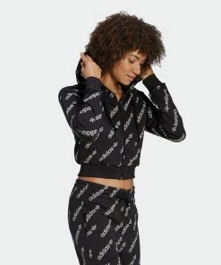 Women's Adidas Originals Cropped Monogram Jacket Black BLACK 13 Women's Adidas Originals Cropped Monogram Jacket Black BLACK -Women Shop HM4889 5