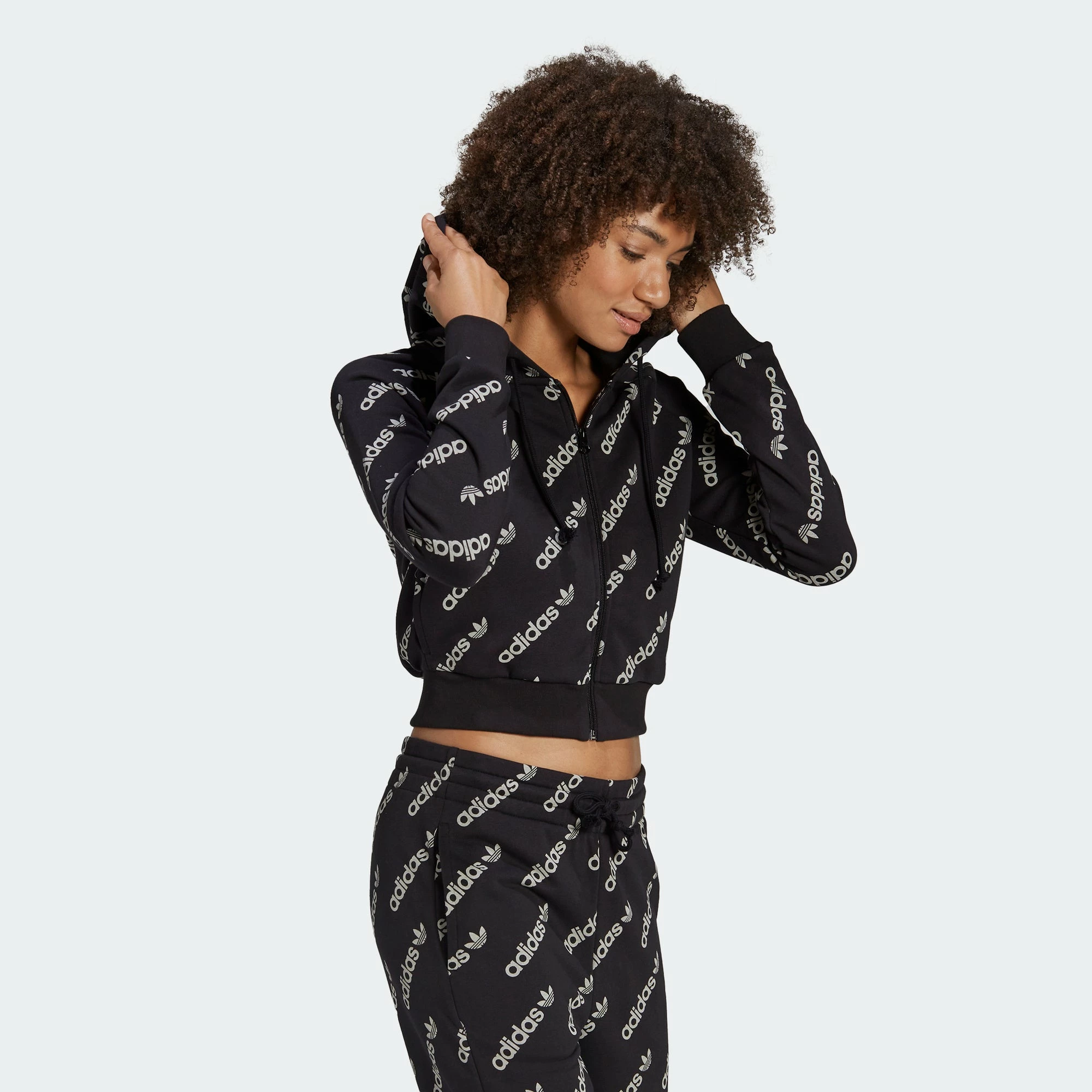 Women's Adidas Originals Cropped Monogram Jacket Black BLACK 5 Women's Adidas Originals Cropped Monogram Jacket Black BLACK - Image 3