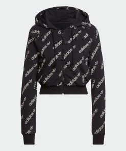 Women's Adidas Originals Cropped Monogram Jacket Black BLACK