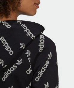 Women's Adidas Originals Cropped Monogram Jacket Black BLACK 19 Women's Adidas Originals Cropped Monogram Jacket Black BLACK -Women Shop HM4889 9