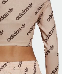 Women's Adidas Originals Long Sleeve Crop Top Halo Blush BEIGE -Women Shop HM4893 1