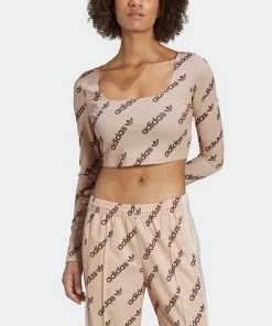 Women's Adidas Originals Long Sleeve Crop Top Halo Blush BEIGE -Women Shop HM4893 2