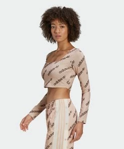 Women's Adidas Originals Long Sleeve Crop Top Halo Blush BEIGE -Women Shop HM4893 3