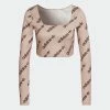 Women's Adidas Originals Long Sleeve Crop Top Halo Blush BEIGE -Women Shop HM4893 6