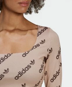 Women's Adidas Originals Long Sleeve Crop Top Halo Blush BEIGE -Women Shop HM4893 8