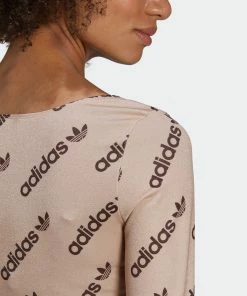 Women's Adidas Originals Long Sleeve Crop Top Halo Blush BEIGE -Women Shop HM4893 9