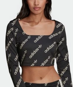 Women's Adidas Originals Long Sleeve Crop Top Black BLACK -Women Shop HM4894 4