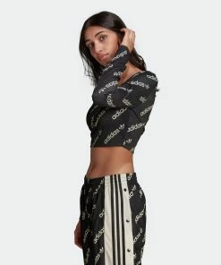 Women's Adidas Originals Long Sleeve Crop Top Black BLACK -Women Shop HM4894 5