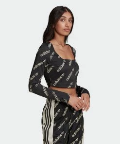 Women's Adidas Originals Long Sleeve Crop Top Black BLACK -Women Shop HM4894 7