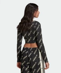 Women's Adidas Originals Long Sleeve Crop Top Black BLACK -Women Shop HM4894 9