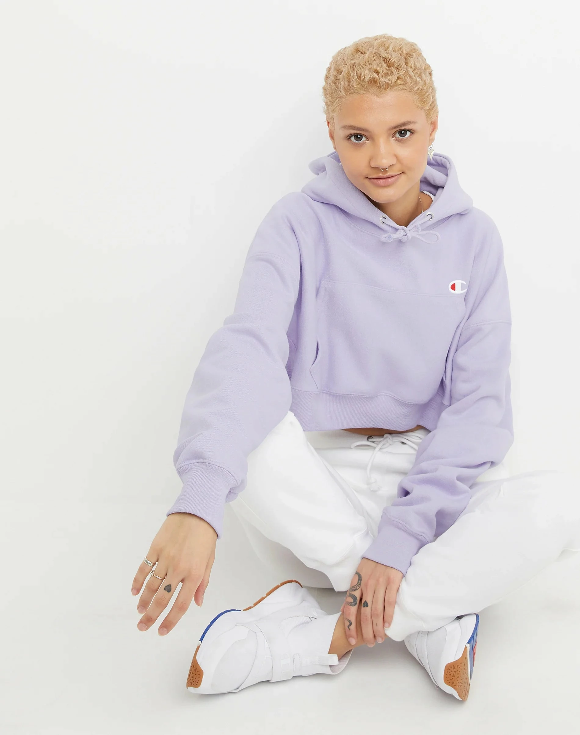 Women's Champion RW Drop Shoulder Cropped Hoodie Urban Lilac PURPLE 7 Women's Champion RW Drop Shoulder Cropped Hoodie Urban Lilac PURPLE - Image 5