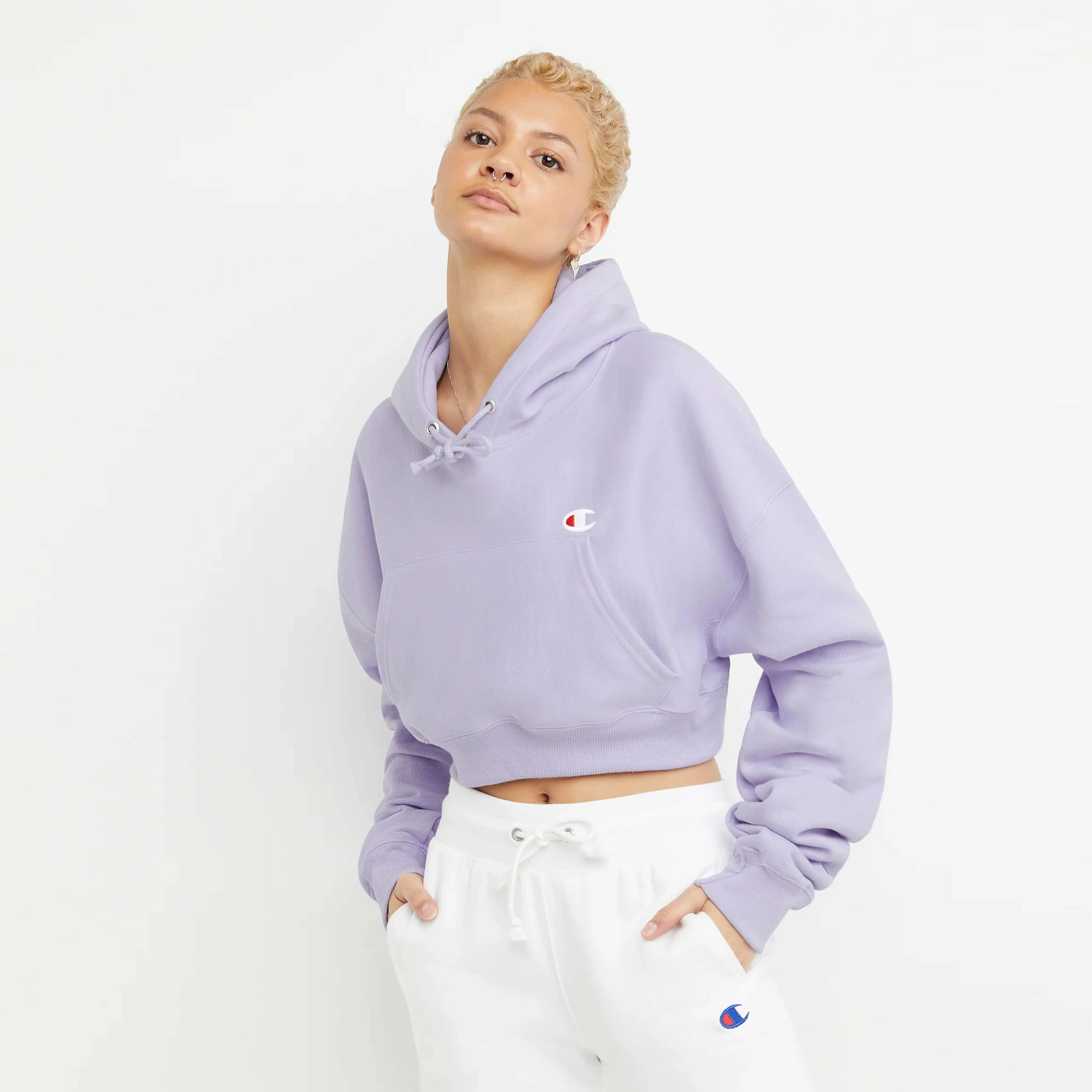 Women's Champion RW Drop Shoulder Cropped Hoodie Urban Lilac PURPLE 3 Women's Champion RW Drop Shoulder Cropped Hoodie Urban Lilac PURPLE