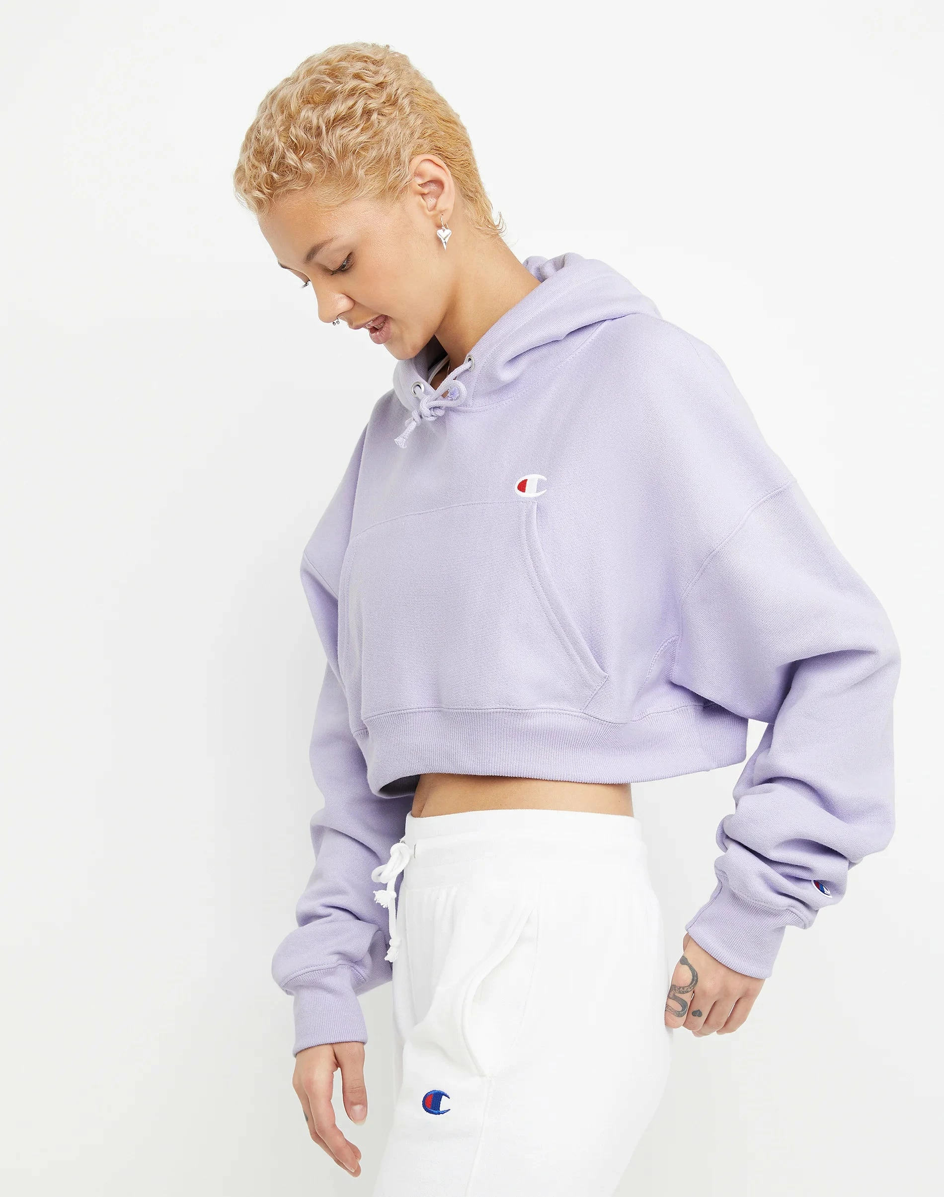 Women's Champion RW Drop Shoulder Cropped Hoodie Urban Lilac PURPLE 4 Women's Champion RW Drop Shoulder Cropped Hoodie Urban Lilac PURPLE - Image 2