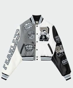 Women's Smoke Rise Melton Wool Crop Fashion Varsity Jacket Light Grey LIGHT GRAY