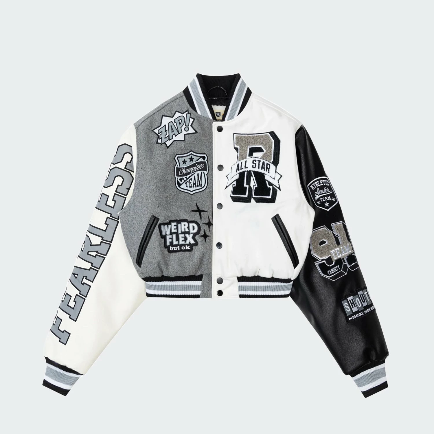 Women's Smoke Rise Melton Wool Crop Fashion Varsity Jacket Light Grey LIGHT GRAY 3 Women's Smoke Rise Melton Wool Crop Fashion Varsity Jacket Light Grey LIGHT GRAY