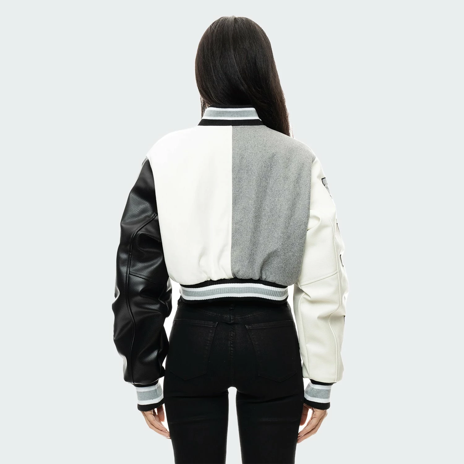 Women's Smoke Rise Melton Wool Crop Fashion Varsity Jacket Light Grey LIGHT GRAY 7 Women's Smoke Rise Melton Wool Crop Fashion Varsity Jacket Light Grey LIGHT GRAY - Image 5