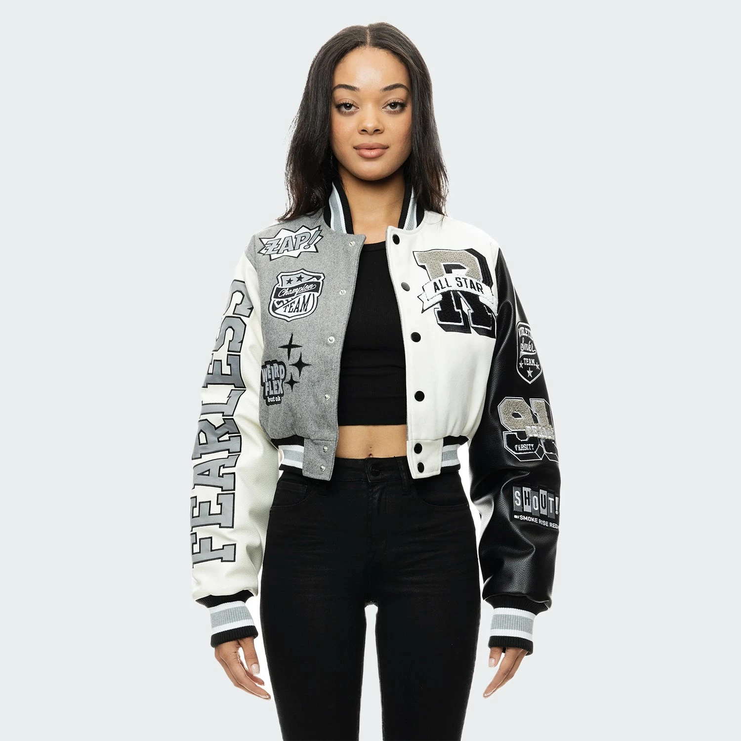 Women's Smoke Rise Melton Wool Crop Fashion Varsity Jacket Light Grey LIGHT GRAY 4 Women's Smoke Rise Melton Wool Crop Fashion Varsity Jacket Light Grey LIGHT GRAY - Image 2