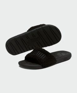 Women's PUMA Cool Cat Sherpa Slides Black BLACK -Women Shop Women s PUMA Cool Cat Sherpa Slides Black 38345301 01