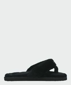 Women's PUMA Fluff Flip Flop Slides Black BLACK