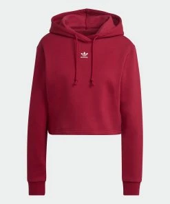 Women's Adidas Originals Adicolor Essentials Crop Fleece Hoodie Burgundy BURGUNDY