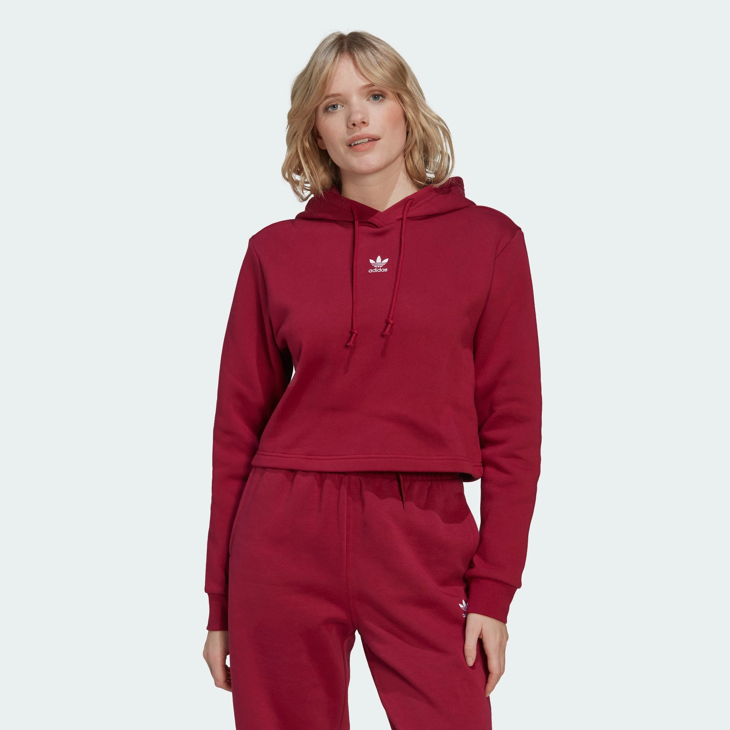 Women's Adidas Originals Adicolor Essentials Crop Fleece Hoodie Burgundy BURGUNDY 4 Women's Adidas Originals Adicolor Essentials Crop Fleece Hoodie Burgundy BURGUNDY - Image 2