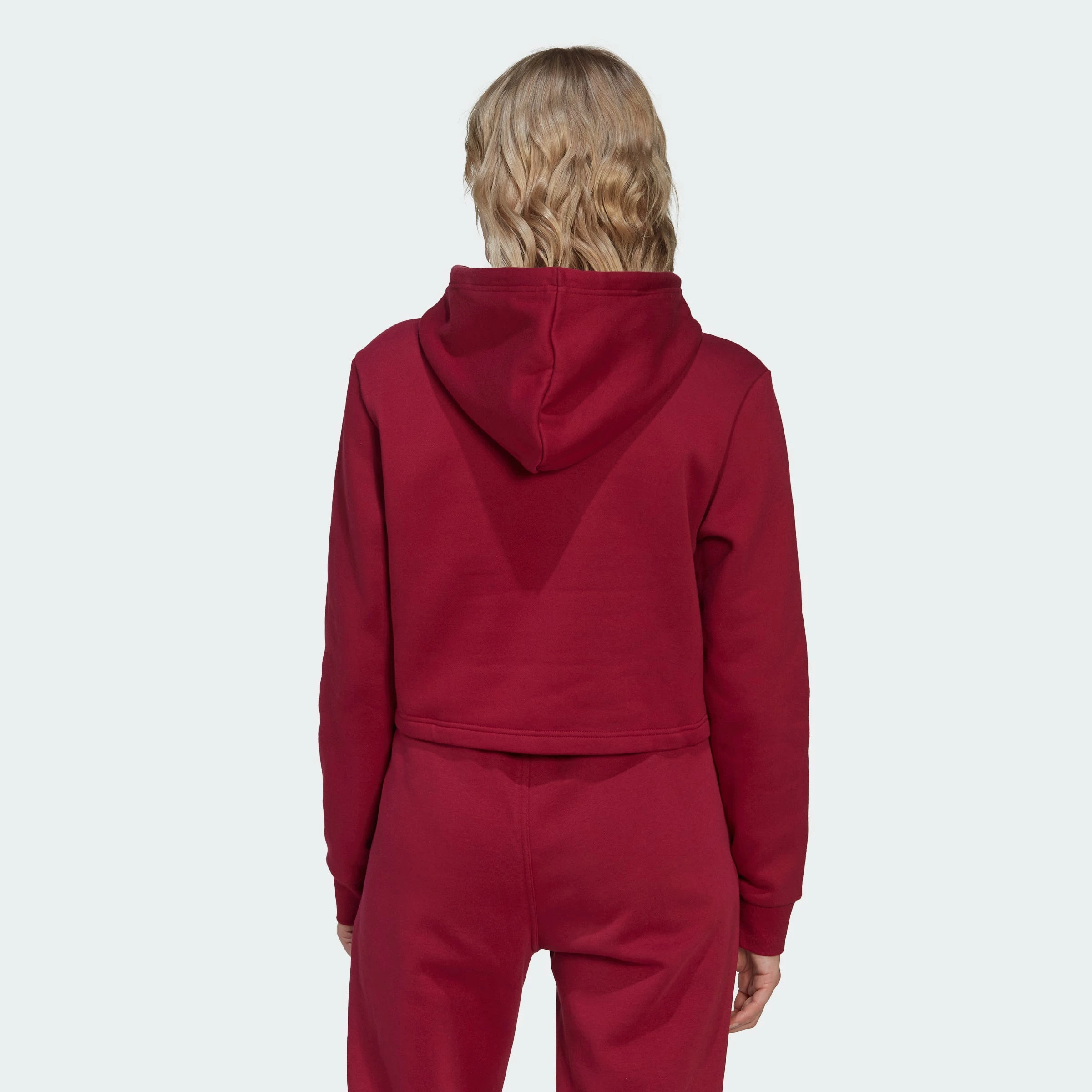 Women's Adidas Originals Adicolor Essentials Crop Fleece Hoodie Burgundy BURGUNDY 6 Women's Adidas Originals Adicolor Essentials Crop Fleece Hoodie Burgundy BURGUNDY - Image 4