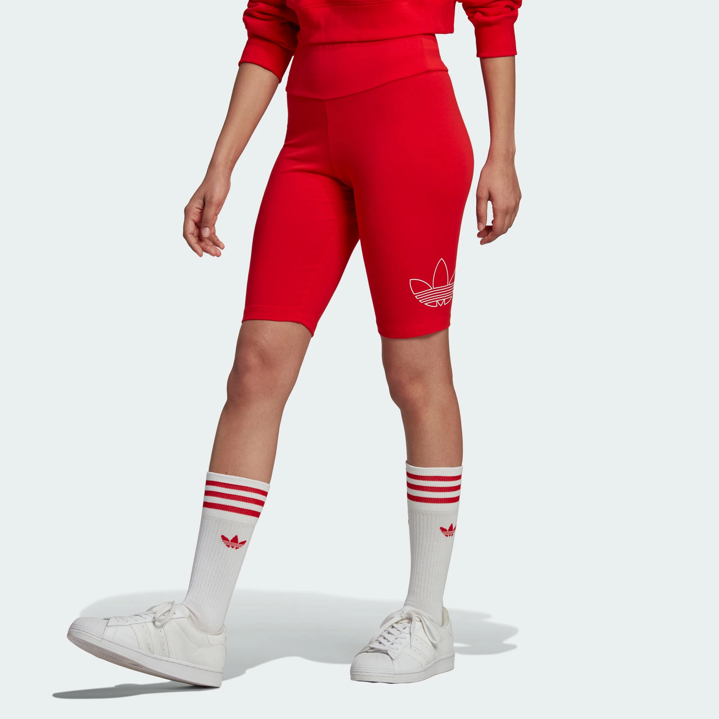 Women's Adidas Originals Biker Shorts Vivid Red RED 4 Women's Adidas Originals Biker Shorts Vivid Red RED - Image 2