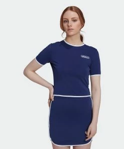 Women's Adidas Originals Crop Tee Binding Details Night Sky BLUE 10 Women's Adidas Originals Crop Tee Binding Details Night Sky BLUE -Women Shop Women sadidasOriginalsCropTeeBindingDetailsHL6569 2