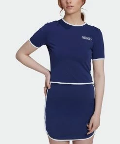 Women's Adidas Originals Crop Tee Binding Details Night Sky BLUE 13 Women's Adidas Originals Crop Tee Binding Details Night Sky BLUE -Women Shop Women sadidasOriginalsCropTeeBindingDetailsHL6569 3