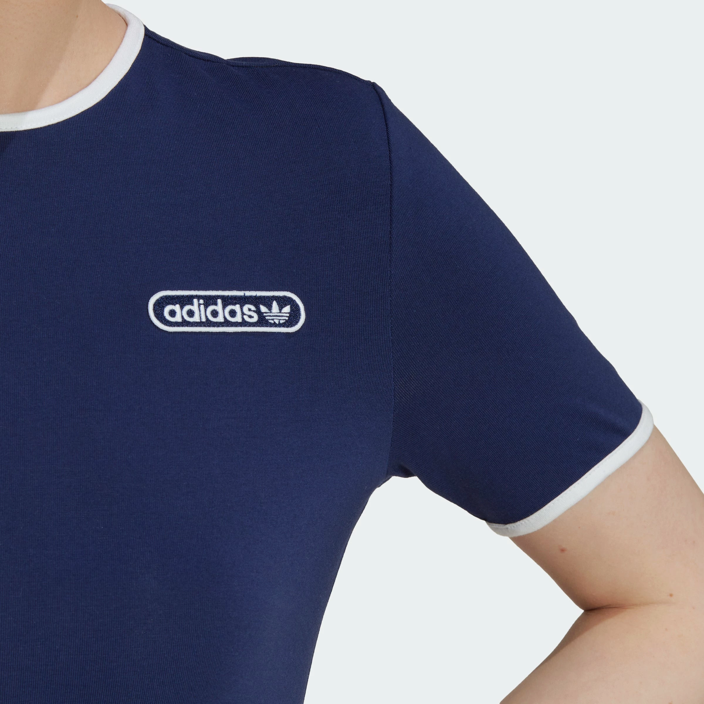 Women's Adidas Originals Crop Tee Binding Details Night Sky BLUE 8 Women's Adidas Originals Crop Tee Binding Details Night Sky BLUE - Image 6