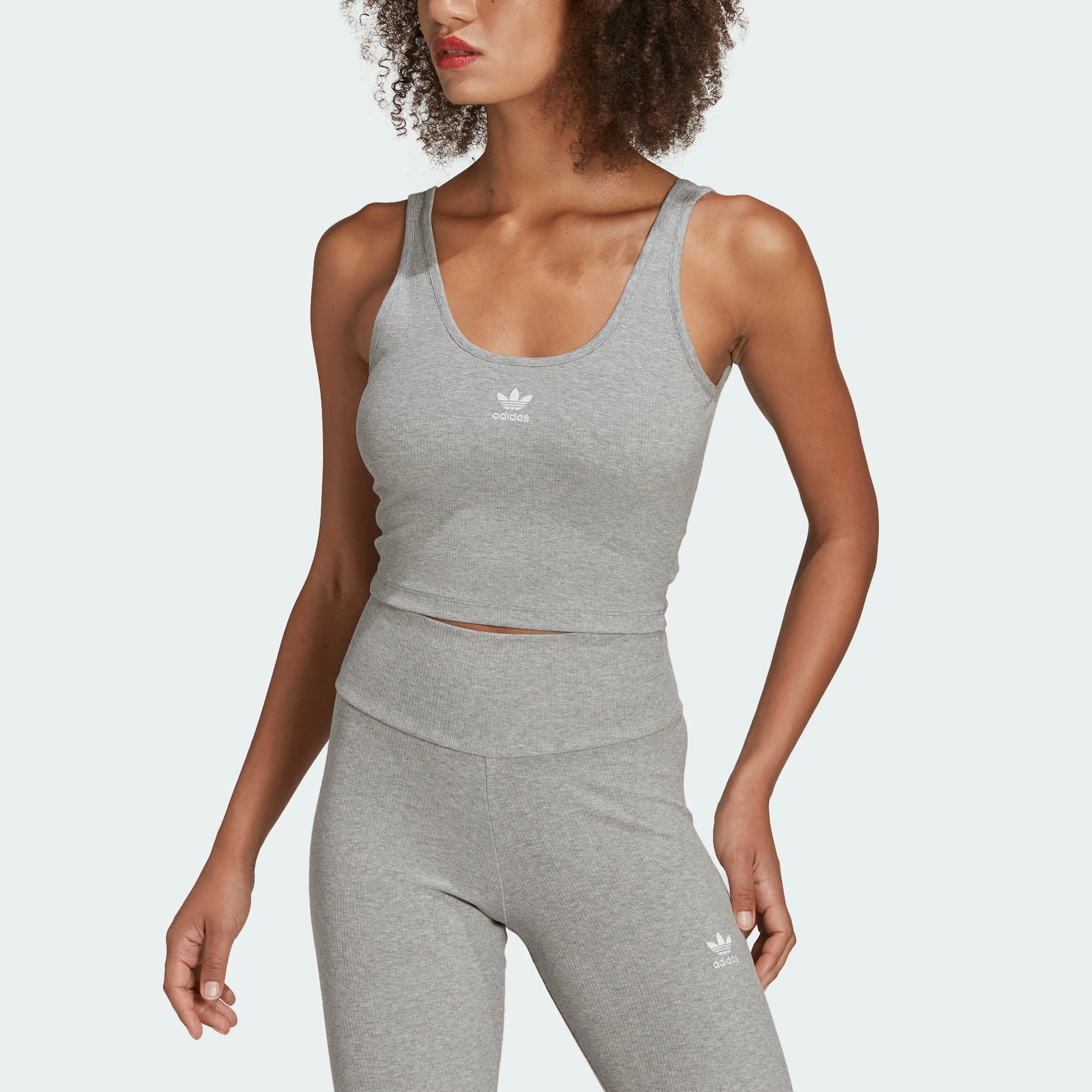 Women's Adidas Originals Essentials Rib Tank Top Grey GRAY 7 Women's Adidas Originals Essentials Rib Tank Top Grey GRAY - Image 5