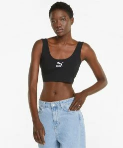 Women's PUMA Classics Ribbed Crop Top Black BLACK 9 Women's PUMA Classics Ribbed Crop Top Black BLACK -Women Shop png 1 1