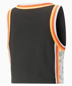 Women's PUMA Ballin' Printed Cropped Basketball Jersey Black BLACK -Women Shop png 3