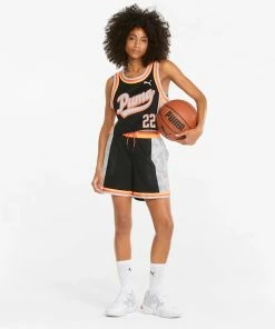 Women's PUMA Ballin' Printed Cropped Basketball Jersey Black BLACK -Women Shop png 5