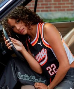 Women's PUMA Ballin' Printed Cropped Basketball Jersey Black BLACK -Women Shop png 6